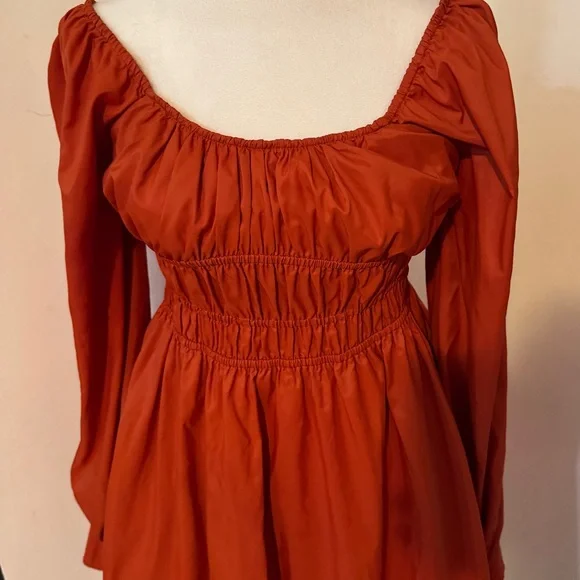 STAUD Bow Puff-Sleeve Mini Dress NWT - Picture 9 of 11